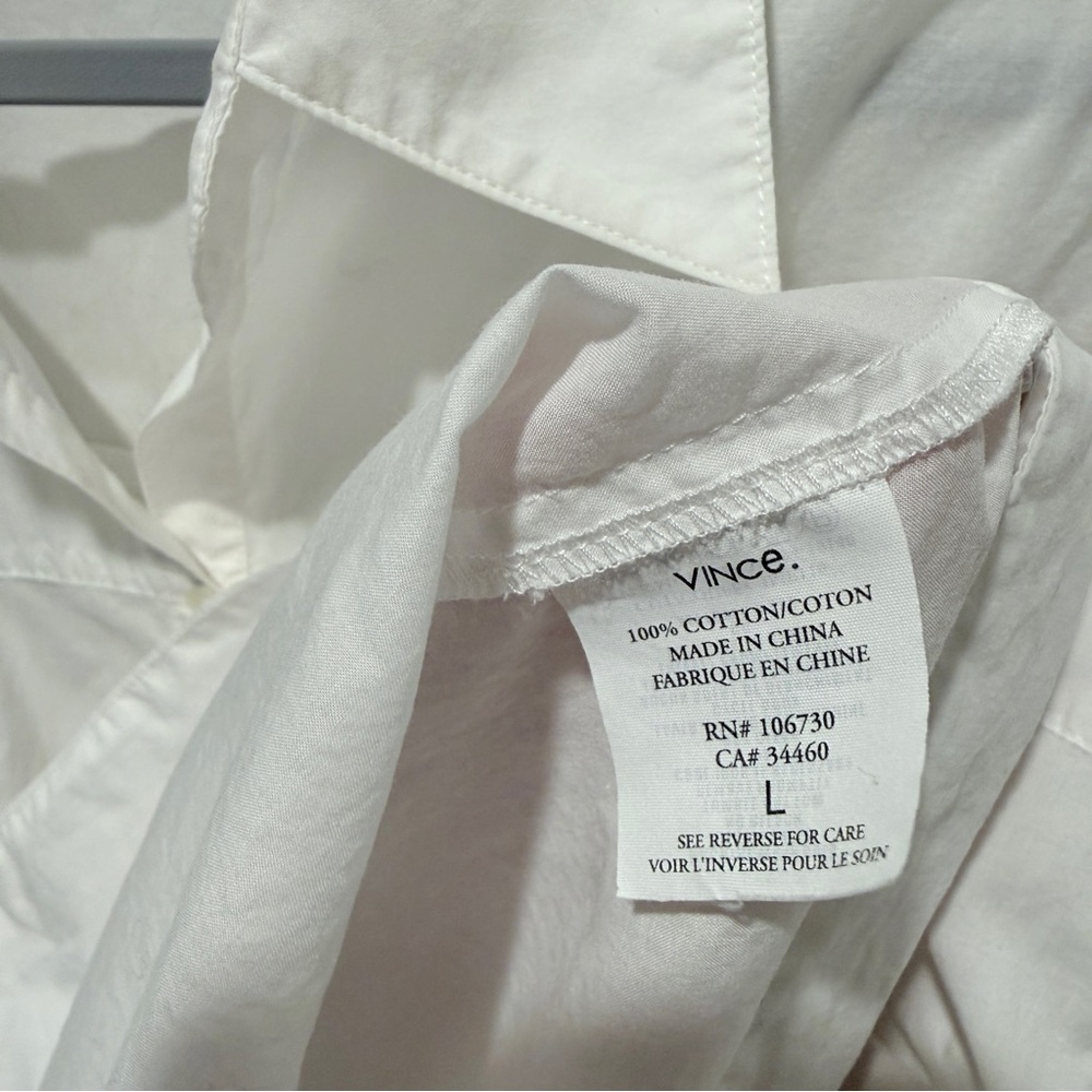 Vince Crisp White Collared Short Roll Sleeve Feminine Button Up Shirt Size Large - Picture 4 of 7